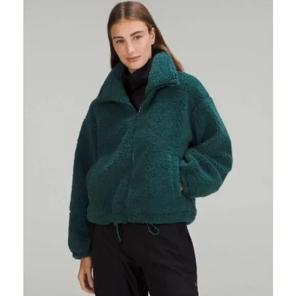Lululemon Cinchable Fleece Zip Up 6 Green Jasper Plush High Neck Sherpa Athletic - Picture 7 of 16